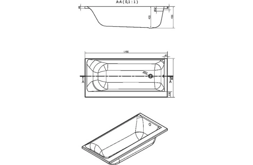 Ванна SMART 170*80 прямоугольная,  левая (01), P-WP-SMART*170-L, Cersanit